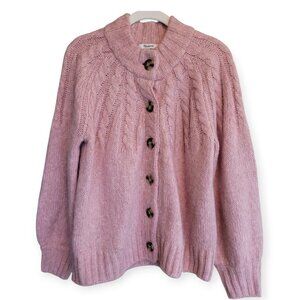 Madewell Harwood Cableknit Mockneck Cardigan Sweater Size S NWT Heather Blush
